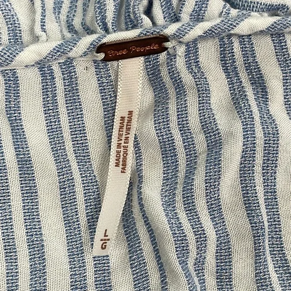 Free People The Rosemary Top Tie Waist Blouse Flutter Ruffle Blue Stripe Sz L - Picture 10 of 12